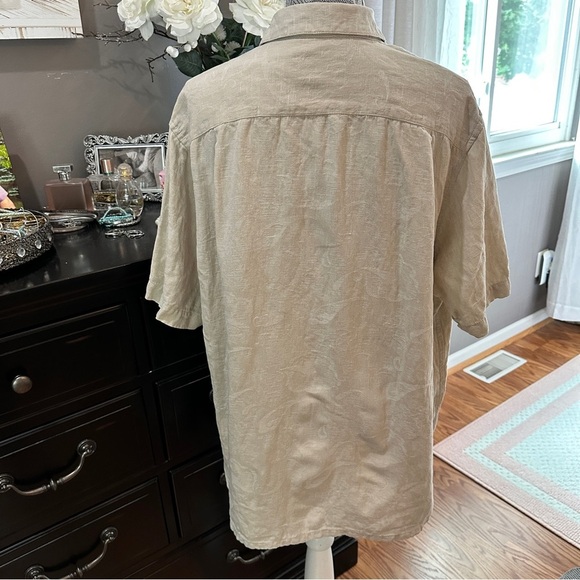 Tasso Elba Men's Casual Linen Blend Beige Button Down Shirt - Picture 7 of 16